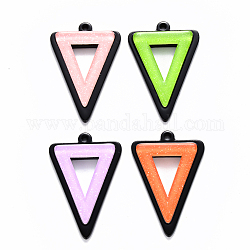 Cellulose Acetate(Resin) Pendants, with Glitter Powder, Triangle, Mixed Color, 35x23.5x4mm, Hole: 1.6mm