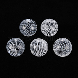 Perles de globe en verre soufflé à la main transparent, rayure, ronde, blanc, 12.5~13.5mm, Trou: 1.2~2mm