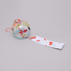 Japanese Round Painting Glass Wind Chimes, with Polyester Cord, Plastic Beads, Rectangle Paper Card, Fish Pattern, 400mm