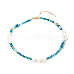 Halskette aus natürlichen Muschelperlen mit Herz, natürliche gestreifte Achat-Reiki-Perlen-Halskette für Frauen, Deep-Sky-blau, 16 Zoll (40.5 cm)