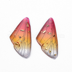 Transparente Harzanhänger, mit Goldfolie, Insektenflügel, tief rosa, 24.5x11.5x2 mm, Bohrung: 1 mm