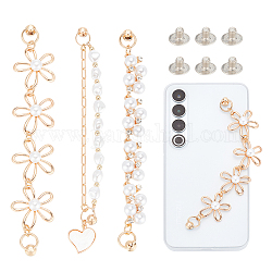 Wadorn 3 sätze 3 stil perle kunststoff perlen gliederkette telefonkasten doppel kette riemen, mit eisernen Muttern und Schrauben, Anti-Rutsch-Handy-Fingerschlaufe, Handy-Griffhalter für DIY-Handyhüllen-Dekoration, golden, 16~16.5x0.4 cm, 1 Satz/Stil