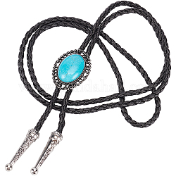 Ovale Laria-Halskette aus synthetischem Türkis für Männer und Frauen, Verstellbare Halskette aus Kunstlederband, Schwarz, 40.94 Zoll (104 cm)