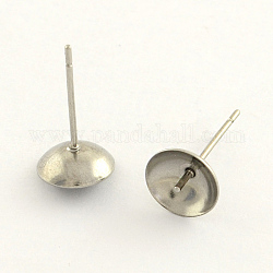 304 Stainless Steel Post Stud Earring Findings, For Half Drilled Beads, Stainless Steel Color, 3mm, pin: 0.7mm