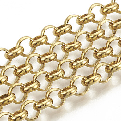 Placas de vacío 304 acero inoxidable cadenas, sin soldar, con carrete, dorado, 6x2mm, aproximadamente 32.8 pie (10 m) / rollo