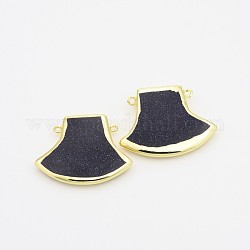 Synthetic Blue Goldstone Fan Pendants, with Golden Plated Brass Finding, 31x38x6mm, Hole: 2mm