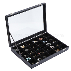 Boîtes de présentation de bijoux en cuir pu rectangle à 30 fente, étui porte-organisateur de bijoux en verre transparent avec intérieur en velours, boucles d'oreilles, bagues, stockage de bracelets, noir, 35x24x4.9 cm