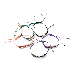 Bracelets tressés en perles de rocaille en verre galvanisé, bracelet noeud carré en cordon de polyester ciré, trou rond rocailles, couleur mixte, 1 pouce ~ 3-7/8 pouces (2.5~10 cm)