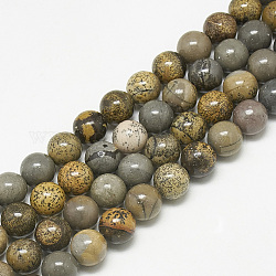 Chapelets de perles de jaspe dendritique naturelle, jaspe de chohua, ronde, 12mm, Trou: 1.5mm, Environ 33 pcs/chapelet, 15.3 pouce