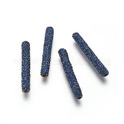 Perles en laiton de strass, Tube, saphir, 35x5.5mm, Trou: 2mm
