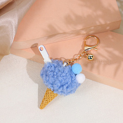 Porte-clés pendentif glace en laine, avec les accessoires en fer, bleuet, 14 cm