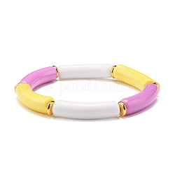 Curved Tube Opaque Acrylic Beads Stretch Bracelet for Teen Girl Women, Violet, Inner Diameter: 2-1/8 inch(5.5cm)