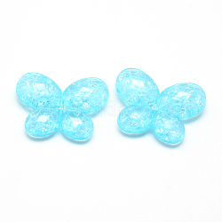 Perles en acrylique transparentes craquelées, facette, papillon, turquoise foncé, 22x29~29.5x6~6.5mm, Trou: 1.5mm, environ 220 pcs/500 g