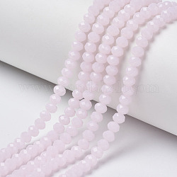 Glass Beads Strands, Imitation Jade, Faceted, Rondelle, Pink, 4x3mm, Hole: 0.4mm, about 130pcs/strand, 16.54 inch(42cm)