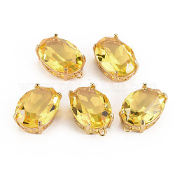 Colgantes de cristal transparente, con ajustes de puntas de latón, facetados, oval, la luz de oro, oro, 20x13x8.5mm, agujero: 1.5 mm
