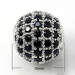 Messing Zirkonia Perlen, Runde, Platin Farbe, 10 mm, Bohrung: 1.5 mm