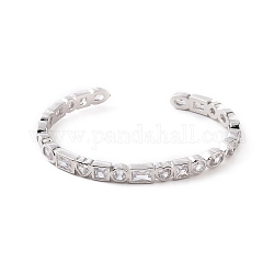 Brazalete abierto de corazón y rectángulo con circonitas cúbicas, joyas de latón platino para mujer, Claro, diámetro interior: 2-1/4 pulgada (5.6 cm)
