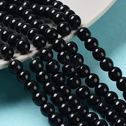 Cottura dipinto di perle di vetro perlato fili di perline rotondo, nero, 6~7mm, Foro: 1 mm, circa 145pcs/filo, 31.4 pollice