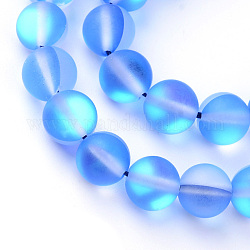 Chapelets de perles en pierre de lune synthétique, perles holographiques, teinte, mat, ronde, bleu royal, 8mm, Trou: 1mm, Environ 45~47 pcs/chapelet, 14~15 pouce