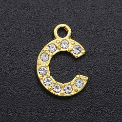 Legierung Rhinestone-Charme, golden, Kristall, Buchstabe, letter.c, 12.5x9x2 mm, Bohrung: 1.5 mm