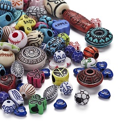 Perles acryliques de style antiques mixtes / pendentifs, formes mixtes, couleur mixte, 7~25x7~20x4~13mm, Trou: 1~4mm