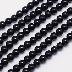 Natürliche schwarze Turmalin runde Perle Stränge, Klasse ab +, 6 mm, Bohrung: 1 mm, ca. 63 Stk. / Strang, 15.5 Zoll