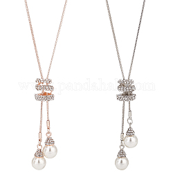 Anattasoul collana lariat con pendente in perla d'imitazione di plastica a 2 colori con strass di cristallo, gioielli in lega per le donne, di platino e d'oro, 2 pollice (35.04 cm), 89pc / color