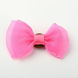 Brass Brooches, with Handmade Organza Bowknot, Hot Pink, 53~63mm