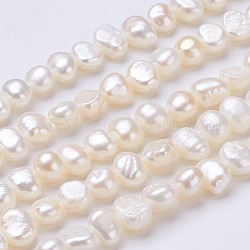 Brins de perles de culture d'eau douce naturelles, pépites, couleur de coquillage, 7~8x6~7x5~6mm, Trou: 0.5mm, Environ 55~56 pcs/chapelet, 13.39 pouce (34 cm)