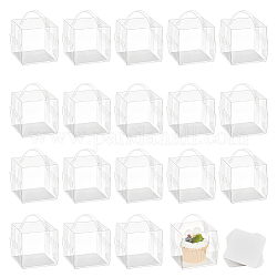 NBEADS 20 Pcs Hanging Transparent Gift Boxes, 3.3x3.2x3.3 Clear Candy Box Cube PVC Favour Boxes with Paper Mat and Handle for Candy Cake Chocolate Molds Christmas Wedding Party Ornaments Gifts