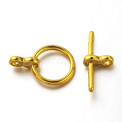 Tibetischen Stil Knebelverschlüsse, Bleifrei und Cadmiumfrei und Nickel frei, Ring, Antik Golden, Ring: 17x12x4 mm, Bar: 8x19x4 mm, Bohrung: 2 mm