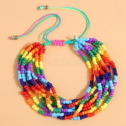 Glass Beaded Multi-strand Bracelets, Braided Bead Adjustable Bracelet, Colorful, 7-1/8~11 inch(18~28cm)