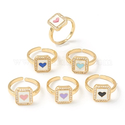 Латунные кольца из манжеты с прозрачным цирконием, открытые кольца, Прямоугольник с сердцем, золотые, разноцветные, размер США 6 (16.5 мм)