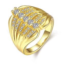 Trendy Brass Cubic Zirconia Wide Band Rings for Women, Size 7, Golden, 17.3mm
