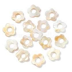 30pcs cadres de perles de coquille d'eau douce naturelles, teinte, fleur, couleur de coquillage, 15~16x15.5~16.5x3mm, Trou: 1mm