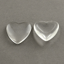 Cabochons cardiaques de verre transparent, clair, 16x16x5~5.5mm