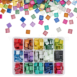 Olycraft Glitzerglas Cabochons, Mosaikfliesen, für Heimdekoration oder Basteln, Viereck, Mischfarbe, 10x10x4 mm, 15 Farben, 25 g / Farbe, 375 g / box