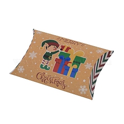 Cajas de almohadas de dulces de cartón con tema navideño, caja de regalo de dibujos animados caja de regalo de bocadillo de caramelo, verde, doblez: 7.3x11.9x2.6cm