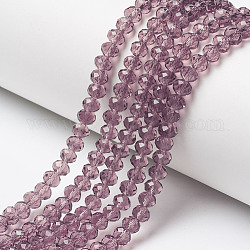 Chapelets de perles en verre, facette, rondelle, rouge violet pâle, 10x8mm, Trou: 1mm, Environ 65~66 pcs/chapelet, 20.8~21.2 pouce (53~54 cm)