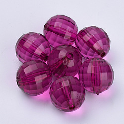 Perles en acrylique transparente, facette, ronde, support violet rouge, 8x8mm, Trou: 1.5mm, environ 1770 pcs/500 g