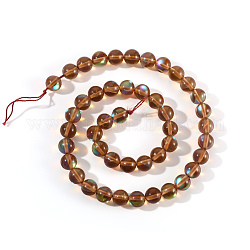 Chapelets de perles en pierre de lune synthétique, perles holographiques, teinte, ronde, brun, 6mm, Trou: 0.5mm, 65 pcs / chapelet, 15.7 pouce
