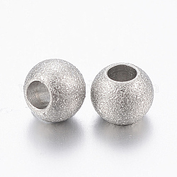 304 Stainless Steel Textured Beads, Rondelle, Stainless Steel Color, 4x3mm, Hole: 2mm