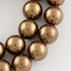 Hebras de cuentas de concha, grano de la perla de imitación, Grado A, redondo, coco marrón, 6mm, agujero: 0.5 mm, 63~64 pcs / Hilo, 15 pulgada
