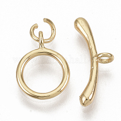 Brass Toggle Clasps, with Jump Rings, Nickel Free, Real 18K Gold Plated, Ring: 14x11x1.5mm, Hole: 1.6mm, Bar: 19.5x2.5, Hole: 1.6mm, Jump Ring: 5x1mm.