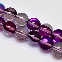 Synthetical Moonstone Beads Strands, Holographic Beads, Dyed, Round, Purple, 8mm, Hole: 1mm, 15.5inch