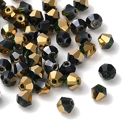Perle di vetro placcato trasparente, metà d'oro placcato, sfaccettato, bicono, verde oliva scuro, 4.5x4mm, Foro: 1 mm, 500pcs/scatola