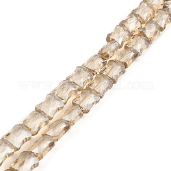 Ab couleur plaqué perles de verre transparent brins, bâton de bambou à facettes, tan, 10.5~11x8x5mm, Trou: 1mm, Environ 59~60 pcs/chapelet, 24.41~24.80'' (62~63 cm)