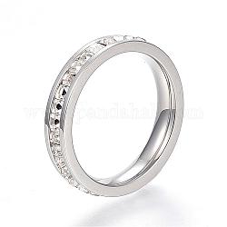 Anillos de dedo de 304 acero inoxidable, con diamantes de imitación, color acero inoxidable, tamaño de 8, 18mm