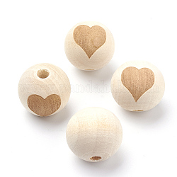 Незаконченные деревянные бусы, натуральные деревянные свободные шарики, круглые с сердцем, старое кружево, 18.5~19x17.5 мм, отверстие : 3.5~4 мм