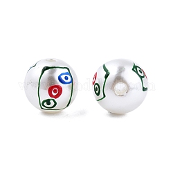 Cuentas de esmalte de perlas de imitación de plástico abs con tema de mahjong, redondo, tres de puntos, 11.5~12mm, agujero: 2 mm